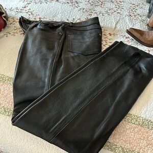 Leather pants black.  Flying bikes